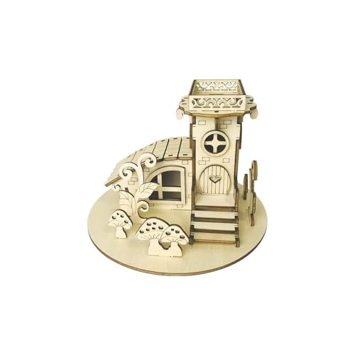 FLADO DIY Spielzeug Urlaub kleines Holzhaus dreidimensionales Kinderpuzzle, handmontiertes kleines Holzhausmodell, Geschenk für Erwachsene und Kinder (A) von FLADO