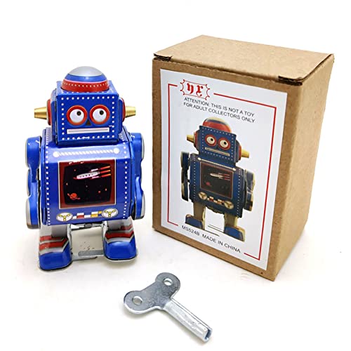 FLADO MS524 Mini-Blechroboter, Retro-Aufziehspielzeug, Blechspielzeug, Kunsthandwerk, Dekoration, Uhrwerk-Spielzeug, Vintage-Sammlerstück, Kindergeschenk für Jungen und Mädchen (Blau) von FLADO