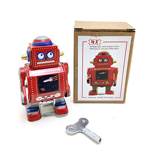 FLADO MS524 Mini-Blechroboter, Retro-Aufziehspielzeug, Blechspielzeug, Kunsthandwerk, Dekoration, Uhrwerk-Spielzeug, Vintage-Sammlerstück, Kindergeschenk für Jungen und Mädchen (Rot) von FLADO