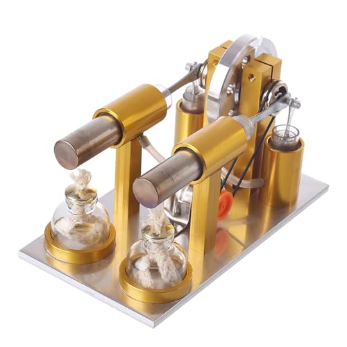 FLADO Metall-Doppelzylinder-Stirlingmotormodell mit Alkohollampe und Glühbirne, Spielzeuggeschenk für Erwachsene und Kinder von FLADO