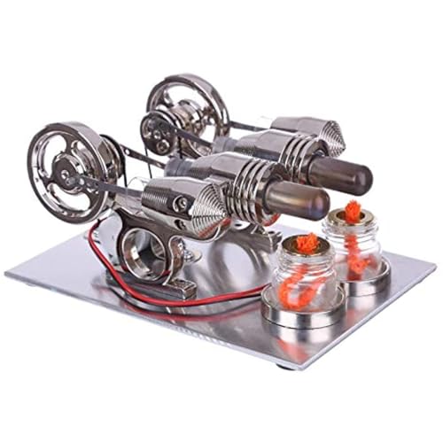 FLADO Metall-Stirlingmotor-Modellbausatz, 2-Zylinder-Stirlingmotor, Heißluft-Außenverbrennungsmotor mit Spannungs-Digitalanzeige, Messgerät, Glühbirne, physikalisches Modell von FLADO