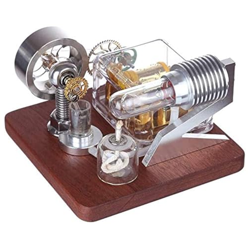 FLADO Metall-Stirlingmotor-Modellbausatz, Stirlingmotor mit Einstellbarer Geschwindigkeit, Heißluft-Außenverbrennungsmotor mit vertikalem Schwungrad, physikalisches Modell (A) von FLADO