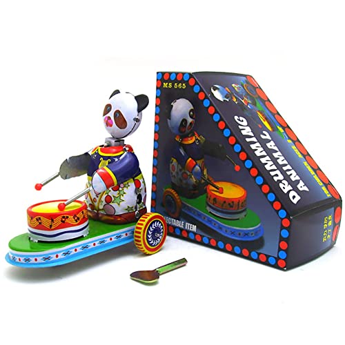 FLADO Panda-Trommelauto-Spielzeug, Uhrwerk-Spielzeug aus Eisen, Sammlerspielzeug für Erwachsene, personalisierte Ornamente mit nostalgischem Thema, Fotografie-Requisiten von FLADO