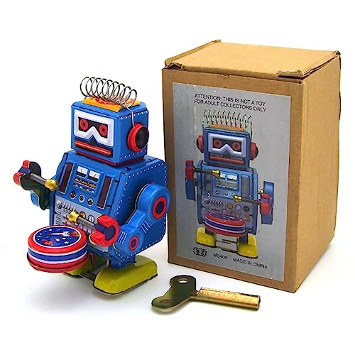 FLADO Retro-Aufziehspielzeug aus Blech, trommelnder Roboter für Erwachsene, kreatives Blechspielzeug, Vintage-Sammlergeschenk für Jungen und Mädchen, Eltern-Kind-Interaktion (MS408) von FLADO