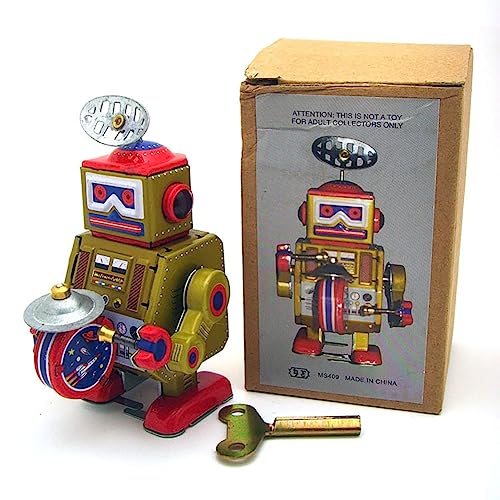 FLADO Retro-Aufziehspielzeug aus Blech, trommelnder Roboter für Erwachsene, kreatives Blechspielzeug, Vintage-Sammlergeschenk für Jungen und Mädchen, Eltern-Kind-Interaktion (MS409) von FLADO