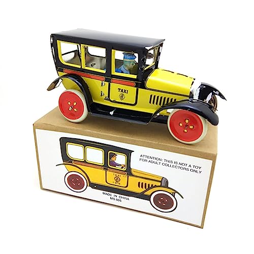 FLADO Retro Kinder Blechspielzeug M805 Taxi Aufziehspielzeug Nostalgisches Thema Persönlichkeit Dekoration Geschenk für Jungen Mädchen Eltern-Kind-Interaktion (Gelb) von FLADO