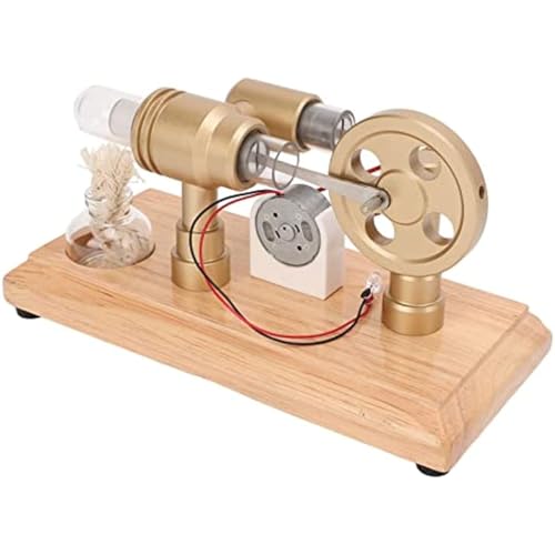 FLADO Stirlingmotor-Modellbausatz, CNC-Rahmen, mehrfarbige LED-Gold-Stirlingmotor-Motormodell, Edelstahlstange, Aluminiumlegierung, verdicktes Glas von FLADO