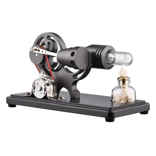 FLADO Stirlingmotor-Modellbausatz, Heißluft-Stirlingmotor, Stromgenerator, Motormodell mit LED-Licht, Dollar-Schwungrad-Design, wissenschaftliches Experiment mit Buchensockel, DIY von FLADO