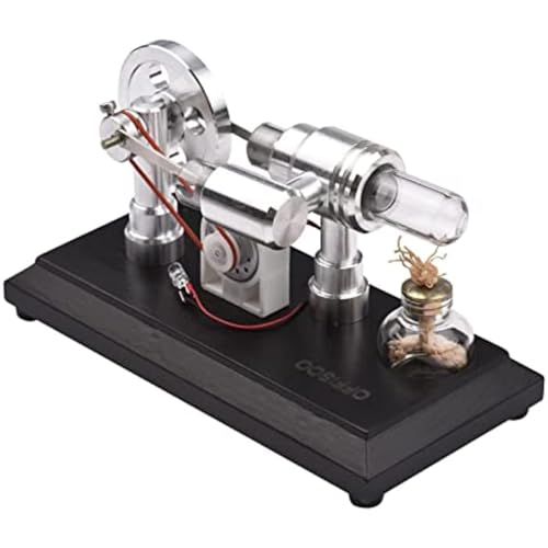 FLADO Stirlingmotor-Modellbausatz, Heißluft-Stirlingmotor-Motormodell, zusammengebaute Dampffliegende Untertasse, wissenschaftliches Experiment mit Holzsockel, LED-Licht von FLADO