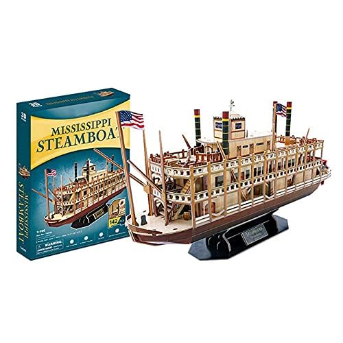 FLADO Worldwide Trading Mississippi Steamboat 3D-Puzzle Schiffsmodelle Spielzeug 1:100 3D-Schiffspuzzle Bausatz für Erwachsene und Kinder, 142 Teile Segelboot-Puzzle Schreibtischdekoration von FLADO