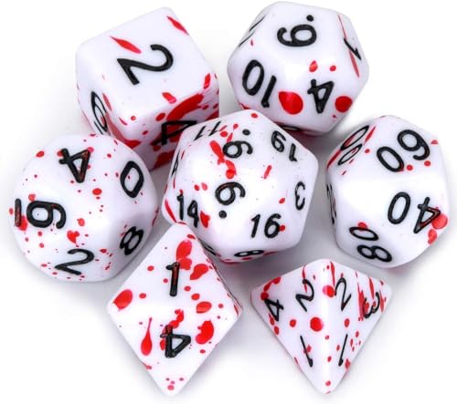 FLASHOWL D&D Dice Set with Irregular Spray Red Dots Polyhedral Roll Play Gaming D20 Dice Dungeons and Dragon Dice Set of 7 (Red) von FLASHOWL