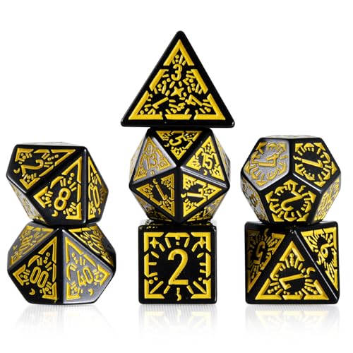 FLASHOWL Clock Dice DND Dice Stars and Moon Dice W20 Retro Dice D&D Dice Set with Polyhedral Role Playing Gaming Dice D20 Dice Würfelset Dungeons and Dragons Dice Würfel Gelb von FLASHOWL