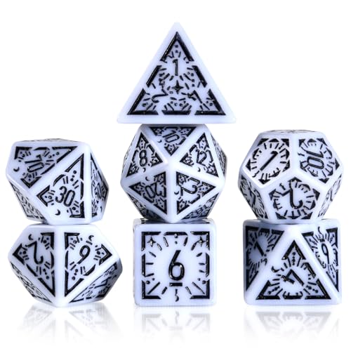 FLASHOWL Clock Dice DND Dice Stars and Moon Dice W20 Retro Dice D&D Dice Set with Polyhedral Role Playing Gaming Dice D20 Dice Würfelset Dungeons and Dragons Dice würfel Weiß von FLASHOWL
