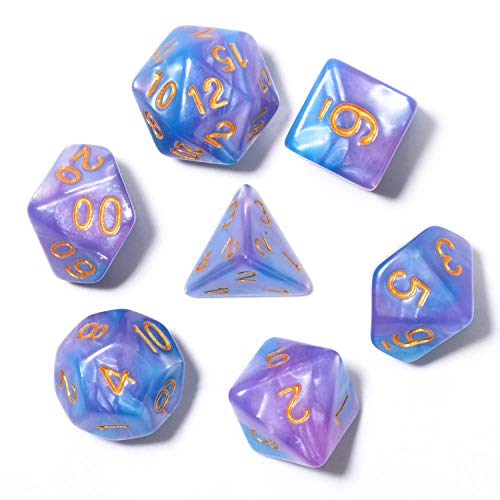 FLASHOWL Pearl Polyhedral Dice Set Table Games Dice 1 Sets Dice Die Series W20, W12, W10, W8, W6, W4 DND dice DND RPG MTG Double Colors for One Piece (7 Pieces) von FLASHOWL