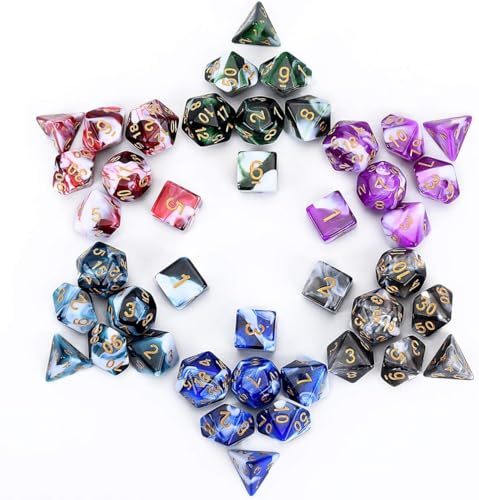 FLASHOWL Polyhedral & RPG Dice Polyedrische Würfel Set Tischspiele Würfel 6 Sätze Würfel 6 x 7 Würfel Serie D20, W20 DND Würfel DND RPG MTG Doppelfarben Einteiler, 6 Sätze mit 6 Farben (42 Teile) von FLASHOWL