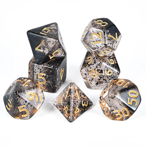 FLASHOWL Transparent Crystal Colored Ribbon Dice D20 Dice Dungeons and Dragons Dice Games Table Dice Polyhedral Roll Play W20 Dice DND RPG MTG Polyhedral Dice (7 Pieces Black) von FLASHOWL