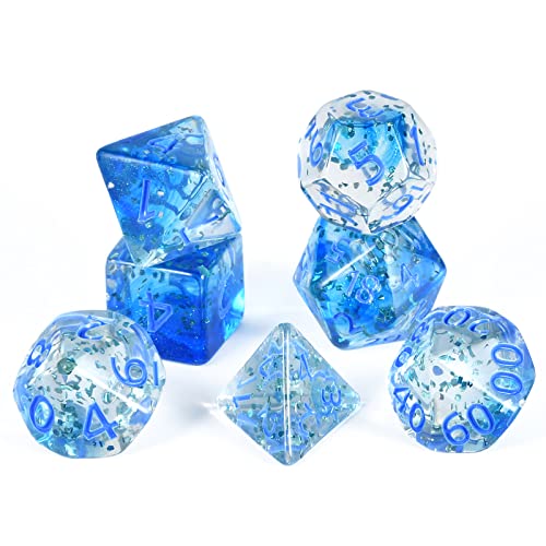 FLASHOWL Transparente kristallfarbene Farbbandwürfel D20 Würfel Dungeons and Dragons Würfelspiele Tischwürfel Polyhedral Roll Play W20 Dice DND RPG MTG Polyhedral Dice (7 Stück Blau) von FLASHOWL