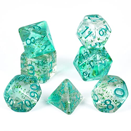 FLASHOWL Transparente kristallfarbige Bandwürfel, D20 Würfel, Dungeons and Dragons, Würfelspiele, polyedrische Rollenspiele, W20 Würfel, DND, RPG, MTG, polyedrische Würfel (7 Stück, grün) von FLASHOWL