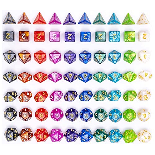 Set di Dadi 10 Sets D20 Dadi Set di Dadi Dadi di Perle 70 pezzi Polyhedral & RPG Dice Polyederwürfel DND Würfel Sternenhimmelwürfel Würfelspiele Tischspiele Würfel Set W20 DND Würfel Spielwürfel von FLASHOWL