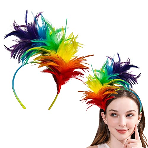 Regenbogen-Feder-Kopfbedeckung, Feder-Haarreif, Feder-Haarreif, Regenbogen Kopfbedeckung Federn Fascinator, Haarreif mit bunten Federn, Fascinator-Stirnband für Karneval Regenbogen-Feder-Kopfbedeckung, Feder-Haarreif, Feder-Haarreif, Regenbogen Kopfbedeckung Federn Fascinator, Haarreif mit bunten Federn, Fascinator-Stirnband für Karneval von FLAVNTEL