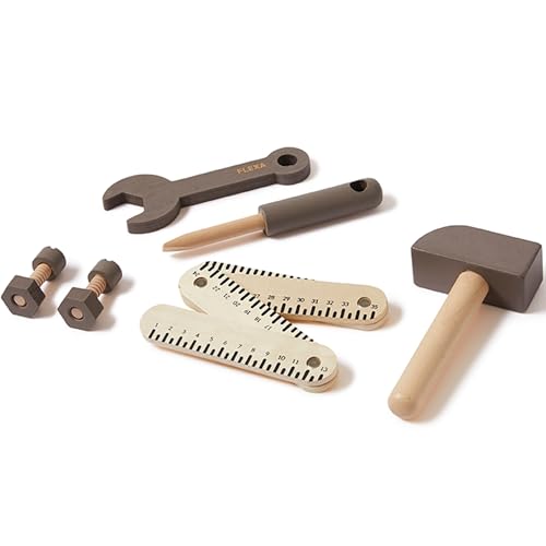 FLEXA Kinder Werkzeug aus Holz | Robustes Holzwerkzeug Set für Kleine Handwerker | Kinder Spielzeug | Montessori Holzspielzeug | Lernspielzeug ab 3 Jahre | Perfectes Geschenk für Jungen & Mädchen von Flexa