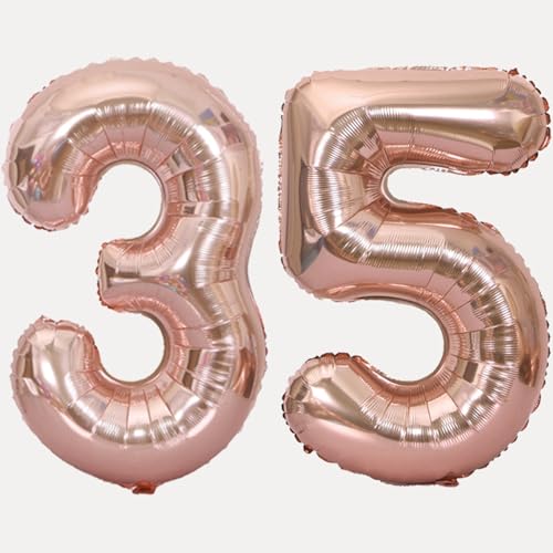 Zahlenballon 35 – XXL Folienballon (100 cm) für Geburtstag, Jubiläum, Schnapszahlen – Helium geeignet – Deko Ballon Zahl für Mädchen, Jungen, Frauen & Männer – Gold/Silber/Roségold (Rosé, 35) von FLG FINISH LINE GERMANY