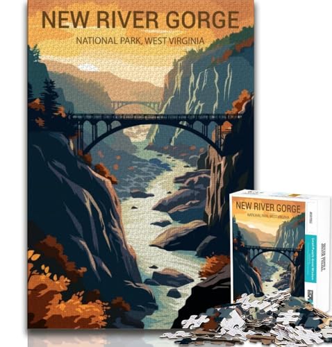1000-teiliges Puzzle „New River Gorge National Park“, süchtig machendes Spielzeug zur Herausforderung der Gehirnintelligenz, Lernspiel für Geburtstage und Weihnachten, für Kinder ab 14 Jahren, 38x26cm von FLKFDOZ