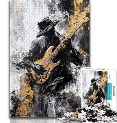 1000-teiliges Puzzle für Erwachsene, Geschenke, Gitarre Spielen, Ölgemälde, Lernspielzeug, Familienspiele, geeignet für die Schreibtischdekoration, 38x52cm von FLKFDOZ