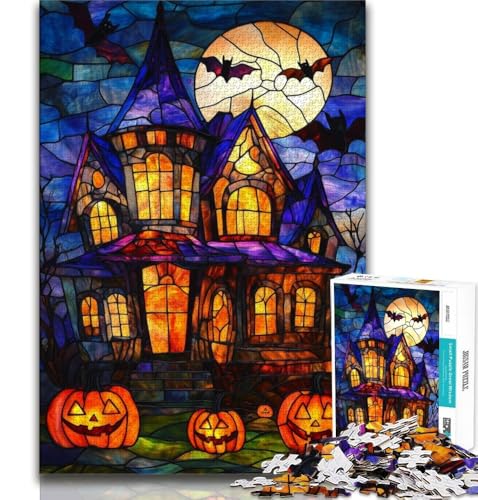1000-teiliges Puzzle für Erwachsene, Halloween-Schloss, Stressabbau, Lernspiel für Geburtstag, Weihnachten, für Kinder ab 14 Jahren, 38x26cm von FLKFDOZ