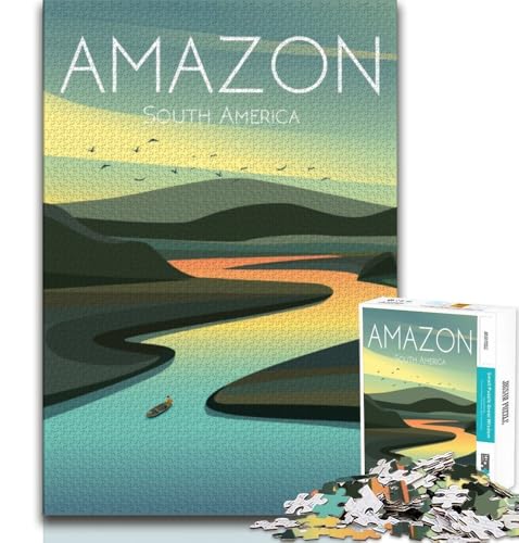 1000-teiliges Puzzle für Erwachsene und Jugendliche, Amazonas-Fluss (14F), Denkspiel, Geschenke für Freunde und Familie ab 14 Jahren, 38x26cm von FLKFDOZ