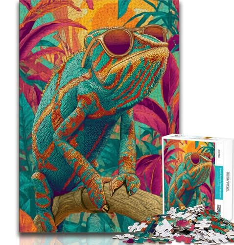 1000-teiliges Puzzle für Erwachsene und Jugendliche, Chamäleon mit Brille, Denkspiel, Geschenke für Freunde und Familie ab 14 Jahren, 38x26cm 1000-teiliges Puzzle für Erwachsene und Jugendliche, Chamäleon mit Brille, Denkspiel, Geschenke für Freunde und Familie ab 14 Jahren, 38x26cm von FLKFDOZ