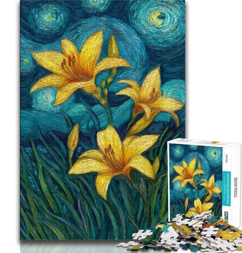 1000-teiliges Puzzle für Erwachsene und Jugendliche, Gelbe Lilien am Nachthimmel, Denkspiel, Geschenke für Freunde und Familie ab 14 Jahren, 38x26cm 1000-teiliges Puzzle für Erwachsene und Jugendliche, Gelbe Lilien am Nachthimmel, Denkspiel, Geschenke für Freunde und Familie ab 14 Jahren, 38x26cm von FLKFDOZ