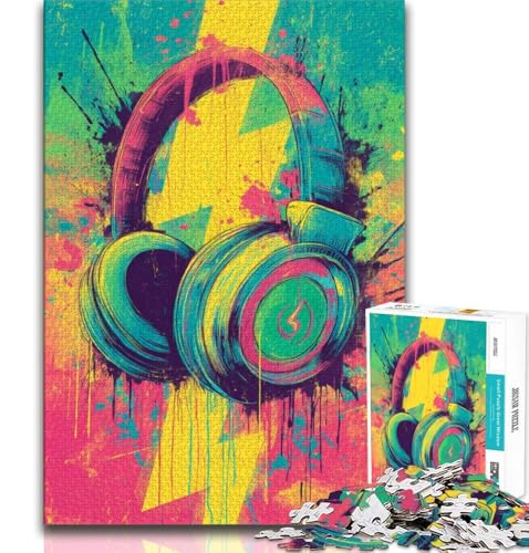 1000-teiliges Puzzle für Erwachsene und Jugendliche, Kopfhörer, Familienspiel, Stressabbau, schwierige Herausforderung, geeignet für Paare, 38x26cm von FLKFDOZ