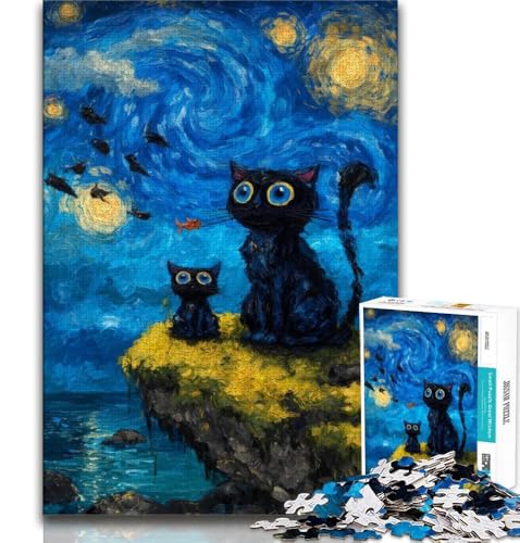 1000-teiliges Puzzle für Erwachsene und Jugendliche, Nachthimmel, Van Goghs Katze, Denkspiel, Geschenke für Freunde und Familie ab 14 Jahren, 38x26cm 1000-teiliges Puzzle für Erwachsene und Jugendliche, Nachthimmel, Van Goghs Katze, Denkspiel, Geschenke für Freunde und Familie ab 14 Jahren, 38x26cm von FLKFDOZ