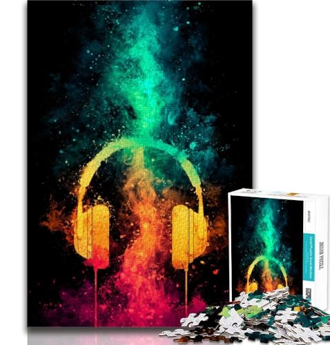 1000-teiliges Puzzle für Erwachsene und Jugendliche, Neon-Kopfhörer, Lernspiele, Heimdekoration, ganze Familie, 38x26cm von FLKFDOZ