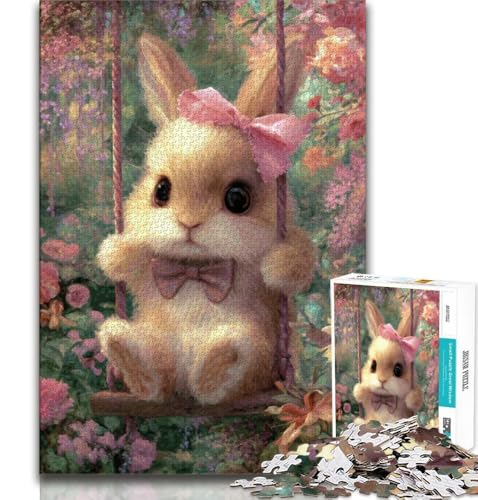 1000-teiliges Puzzle für Erwachsene und Teenager, Baby-Häschen auf der Schaukel, Familienunterhaltungsspielzeug ganze Familie, 38x52cm von FLKFDOZ