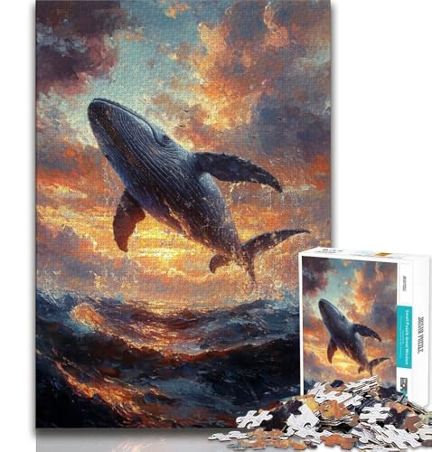 1000-teiliges Puzzle für Erwachsene und Teenager, Wale springen bei Sonnenuntergang, Lernspiele, Heimdekoration, Lernspiel für Geburtstag, Weihnachten, 38x52cm von FLKFDOZ