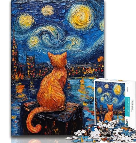 1000-teiliges Puzzle für Erwachsene und Teenager, orangefarbene Katze am Nachthimmel, Denkspiel, Geschenke für Freunde und Familie ab 14 Jahren, 38x26cm 1000-teiliges Puzzle für Erwachsene und Teenager, orangefarbene Katze am Nachthimmel, Denkspiel, Geschenke für Freunde und Familie ab 14 Jahren, 38x26cm von FLKFDOZ
