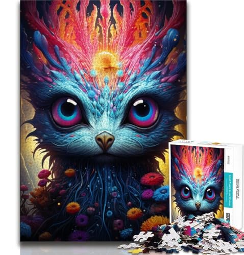 1000-teiliges Puzzle für Jugendliche und Erwachsene, Bunte süße Katze, anspruchsvoll zu vervollständigen, Aber lustig und humorvoll, einzigartige Geburtstags- und Geschenkideen, 38x52cm von FLKFDOZ