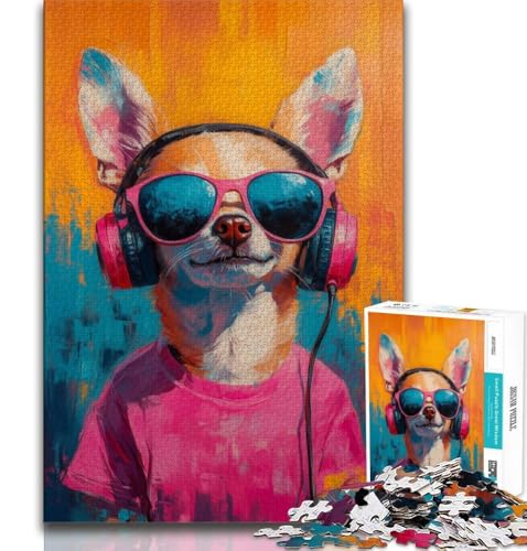 1000-teiliges Puzzle für Teenager, Chihuahua hört Musik, schwierig und herausfordernd, Wichtelgeschenke für Kinder ab 14 Jahren, 38x26cm 1000-teiliges Puzzle für Teenager, Chihuahua hört Musik, schwierig und herausfordernd, Wichtelgeschenke für Kinder ab 14 Jahren, 38x26cm von FLKFDOZ