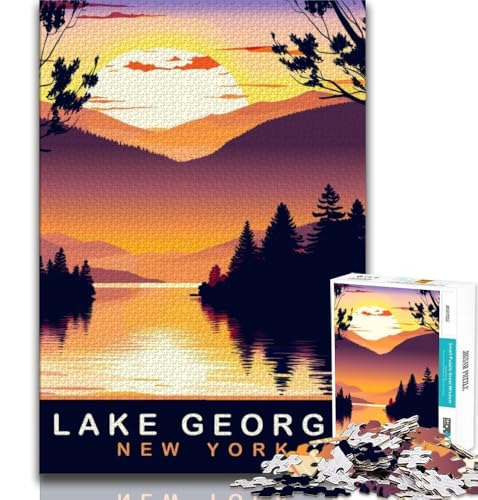 1000-teiliges Puzzle für Teenager, Lake George, NY, Denkspiel, Spielzeug, jedes Teil ist einzigartig – anspruchsvolles Familienspiel, geeignet für Kinder und Jugendliche ab 14 Jahren, 38x26cm von FLKFDOZ