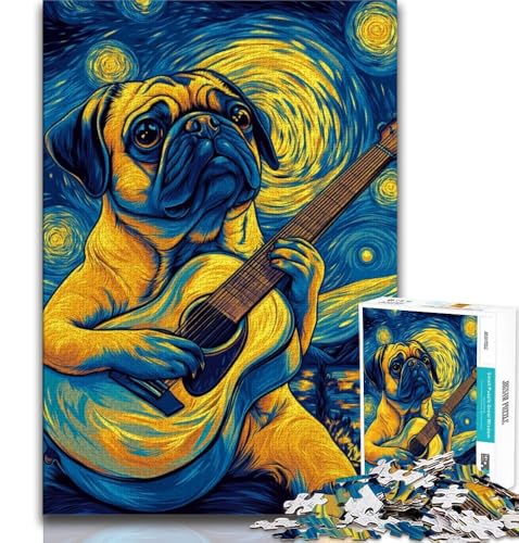 1000-teiliges Puzzle für Teenager, Mops spielt Gitarre, Denkspiel, Spielzeug, jedes Teil ist einzigartig – anspruchsvolles Familienspiel, geeignet für Kinder und Jugendliche ab 14 Jahren, 38x26cm 1000-teiliges Puzzle für Teenager, Mops spielt Gitarre, Denkspiel, Spielzeug, jedes Teil ist einzigartig – anspruchsvolles Familienspiel, geeignet für Kinder und Jugendliche ab 14 Jahren, 38x26cm von FLKFDOZ