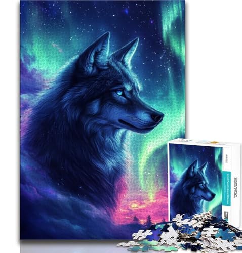 1000-teiliges Puzzle für Teenager, Wolf unter der Aurora, Spielzeug, Lernspiele, stressabbauende Künstlersammlung, bildende Kunst, 38x52cm 1000-teiliges Puzzle für Teenager, Wolf unter der Aurora, Spielzeug, Lernspiele, stressabbauende Künstlersammlung, bildende Kunst, 38x52cm von FLKFDOZ