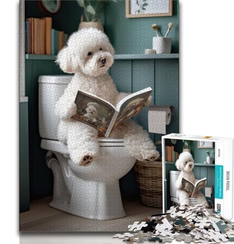 Bichon Frisé auf der Toilette, 2000-teiliges Puzzle für Teenager, Geschenke, Spielspielzeug, jedes Teil ist einzigartig – anspruchsvolles Familienspiel, 70x100cm von FLKFDOZ