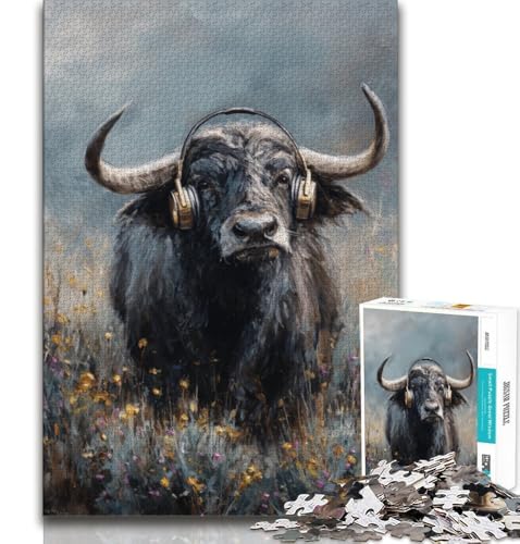 Buffalo trägt Kopfhörer-Puzzles für Teenager, 1000 Teile, Dekomprimierendes intellektuelles Lernspielzeug, Wichtelgeschenke, 38x26cm Buffalo trägt Kopfhörer-Puzzles für Teenager, 1000 Teile, Dekomprimierendes intellektuelles Lernspielzeug, Wichtelgeschenke, 38x26cm von FLKFDOZ