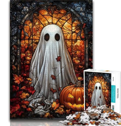 Buntglas-Halloween-Puzzle für Erwachsene und Jugendliche, 1000 Teile, hilft dem Gehirn, süchtig machendes Spielzeug zu trainieren, um Geduld zu fördern, geeignet für Paare, 38x52cm von FLKFDOZ