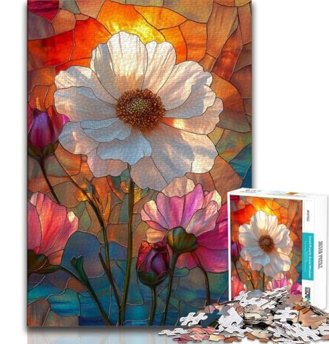 Buntglasblumen-Puzzle, 1000 Teile, für Erwachsene, anspruchsvolles Spiel, Geschenke für die ganze Familie, 38x26cm von FLKFDOZ