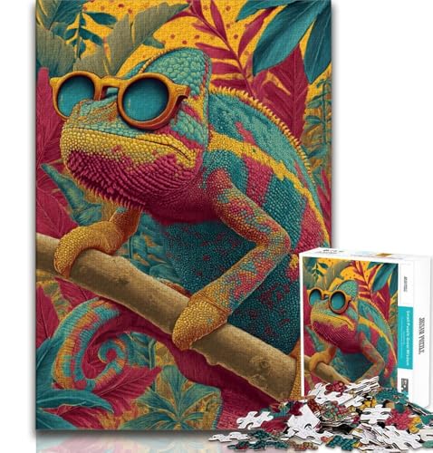 Chamäleon mit Brille, Puzzle für Teenager, 1000 Teile, anspruchsvolles Spiel und Familienspiel mit vollständig ineinandergreifenden, zufällig geformten Teilen, 38x26cm Chamäleon mit Brille, Puzzle für Teenager, 1000 Teile, anspruchsvolles Spiel und Familienspiel mit vollständig ineinandergreifenden, zufällig geformten Teilen, 38x26cm von FLKFDOZ