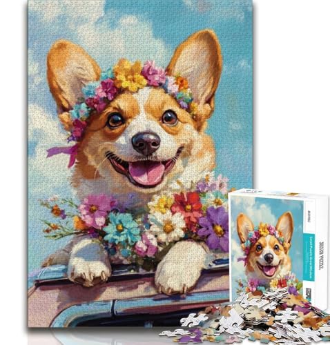 Corgi-Blumen-Puzzle für Erwachsene, 1000-teiliges Puzzle, Denkspiel, Wanddekoration, einzigartige Geburtstags, 38x52cm Corgi-Blumen-Puzzle für Erwachsene, 1000-teiliges Puzzle, Denkspiel, Wanddekoration, einzigartige Geburtstags, 38x52cm von FLKFDOZ