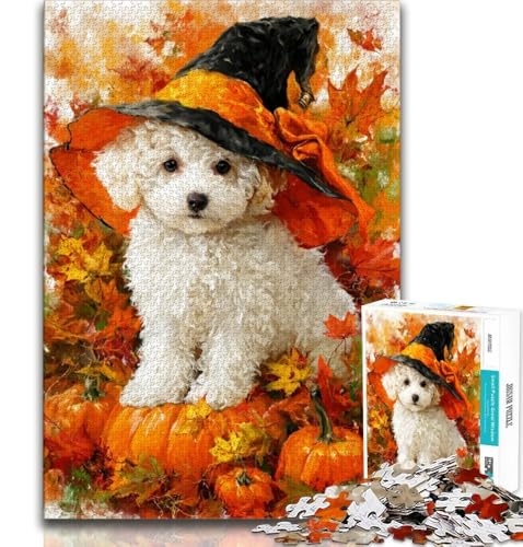 Golden Retriever Halloween-Puzzle 1000 Teile für Teenager-Geschenke, für Lernspiele, Herausforderungsspielzeug, einzigartige Heimdekoration und Geschenke, 50x75cm von FLKFDOZ